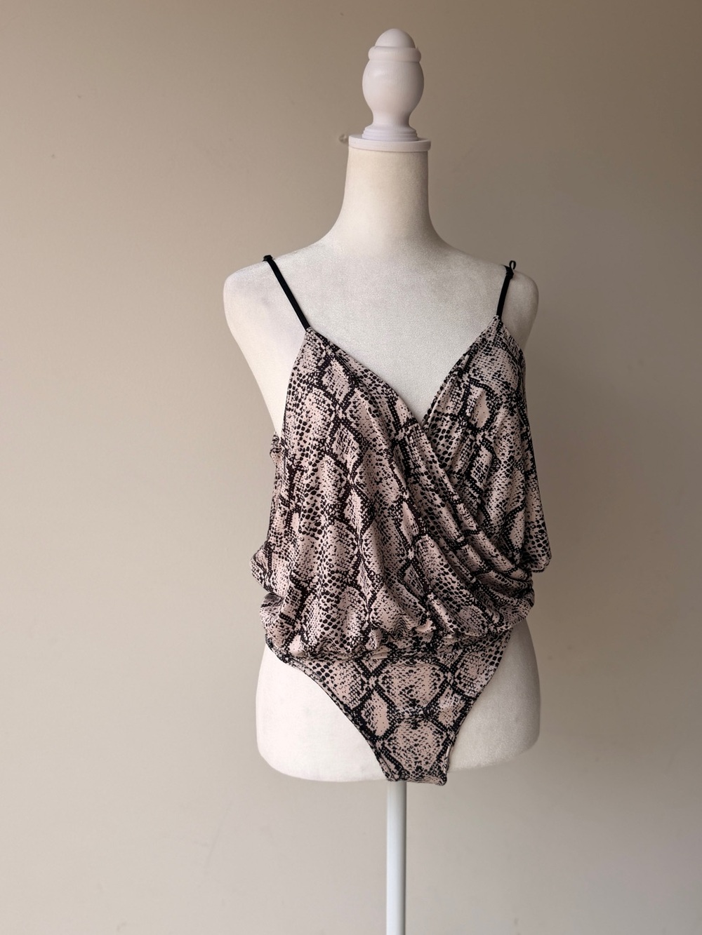 Boohoo Beige and Black Snake-Print Wrap Bodysuit